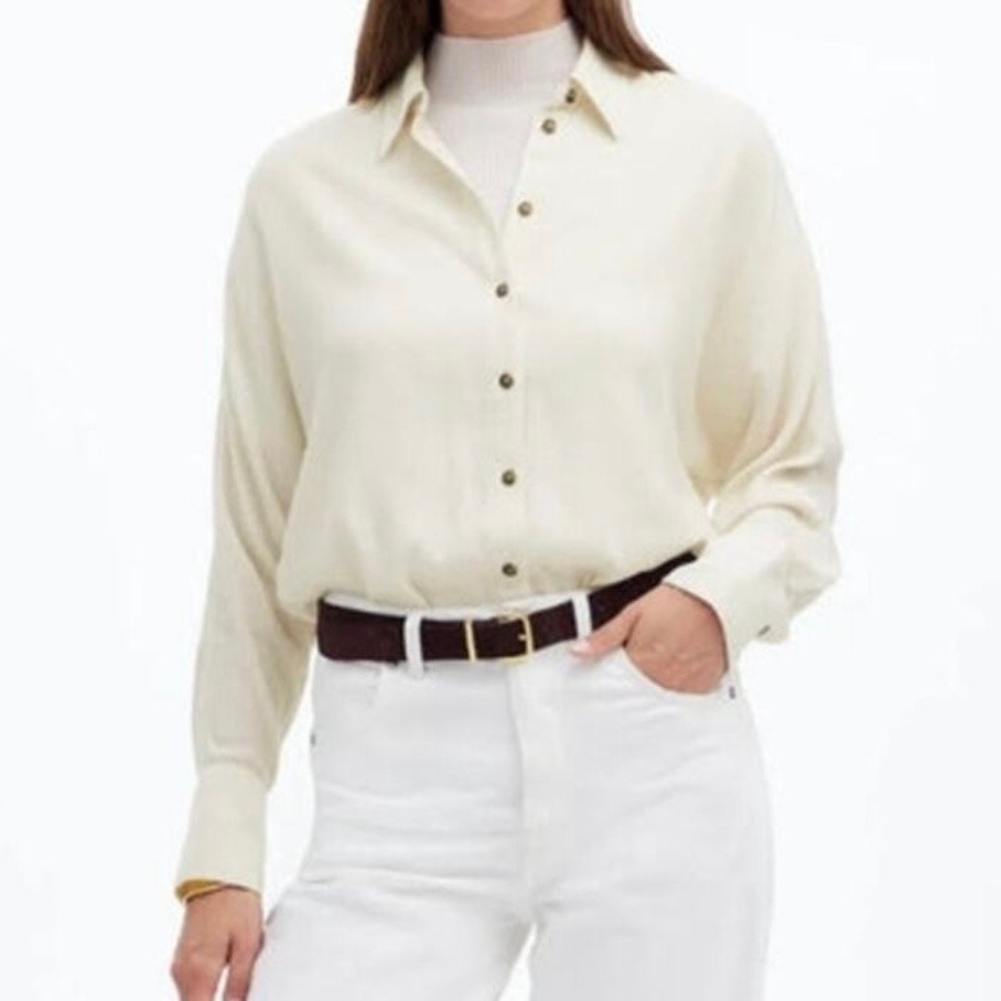Madewell Heathered Flannel Dolman Button Up Shirt Women's Xs Beige